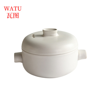 瓦图 蒸笼砂锅 汤锅炖锅 竹制 陶瓷砂锅蒸锅 白色/黑色 1L 1个装
