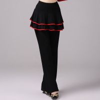 广场舞服装新款套装夏中老年跳舞衣成人运动舞蹈服分体式三件套女 红边黑裙+黑裤 L