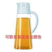 日式油壶酱油壶玻璃装油瓶创意家用防漏油醋瓶厨房油壶带盖大小号 幸福蓝 把手款[580ML][一个]