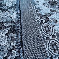 线毯床单纯棉单件农村大土炕单3米老粗布榻榻米厚双人床单沙发巾|黑+白牡丹花 长3.5米宽2.3米加厚(含须)