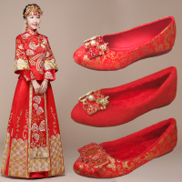 枫述红色秀禾服婚鞋女平底秋冬季大码结婚鞋子2021新款中式新娘鞋红布鞋