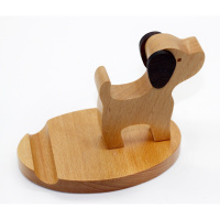创意木质床头桌面手机支架小狗手机座实木刻字金毛泰迪宠物犬造型 泰迪无刻字手机座