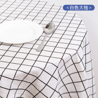 茶几桌布书桌ins风格学生北欧桌布布艺棉麻餐桌长方形简约小清新 白色大格 100*150cm