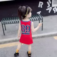 儿童夏款裙子小童背心裙运动裙女宝小裙子夏女童连衣裙夏短袖洋气 红色 89连衣裙 80