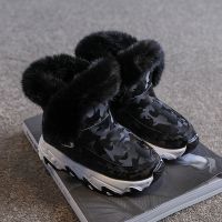 2020冬季新款儿童雪地靴韩版加绒保暖女童棉鞋毛口靴中大童雪地靴 黑色大棉 27内长17.2厘米