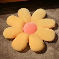 柔软花瓣坐垫毛绒玩具地上圆花形垫子卧室阳台榻榻米垫少女心装饰 黄色粉芯条纹可拆洗 40厘米
