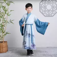 儿童汉服女中国风男童古装汉服六一小学生三字经国学服书童表演服 深篮色 男女同款 110