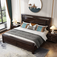 月影梳桐乌金木新中式实木床1.8米主卧双人大床现代中式1.5米婚床轻奢床