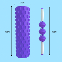 泡沫轴 肌肉放松瘦小腿狼牙轴 按摩棒瑜伽滚轴滚筒健身器材瑜伽柱 组合套餐:45加长紫狼牙柱+3球按摩棒