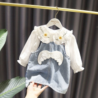 女童春夏装新款韩国牛仔裙套装宝宝2021婴儿娃娃衫背带裙两件套 J17-[娃娃衫+背带裙]装 80cm