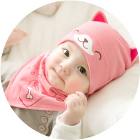 春款男童0个月婴儿帽子夏季1岁小孩宝宝公主女孩可爱6春秋12韩版3 旺旺 粉色套装 0-3个月 均码