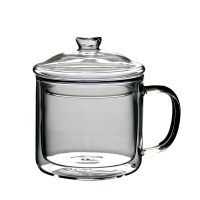 加厚耐高温玻璃杯大容量带盖双层隔热水杯创意怀马克杯 带盖玻璃马克杯