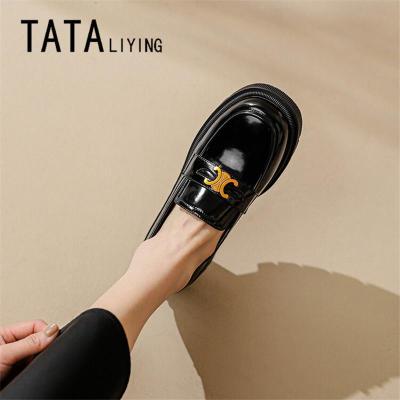 旺奈(WANGNAI)TATA LIYING乐福鞋女2022春季新款韩版复古增高松糕单鞋