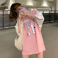 假两件篮球服T恤女2021球衣短袖学生韩版宽松中长款半袖ins潮恋泽芯
