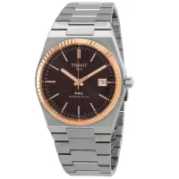 天梭(TISSOT)男表PRX 不锈钢棕色表盘手表经典时尚商务机械手表