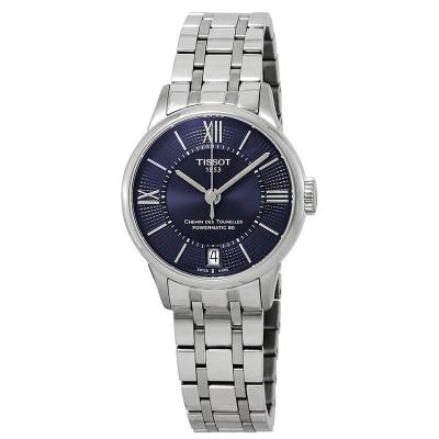 天梭(TISSOT)女式Chemin Des Tourelles不锈钢蓝色表盘机械手表TIST0992071104800