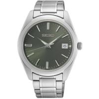 精工(SEIKO) 男士 Essentials 时尚百搭 日历防水 不锈钢绿色表盘石英手表SUR527P1