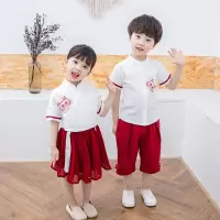 乌鹿童装男女儿童套装汉服夏季装宝宝小孩衣服2021新款薄款可爱猫咪古装中国风改良汉服裙裤子两件套