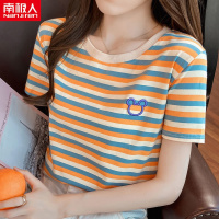 高档条纹短袖T恤女夏新款显瘦体恤潮韩版圆领打底衫