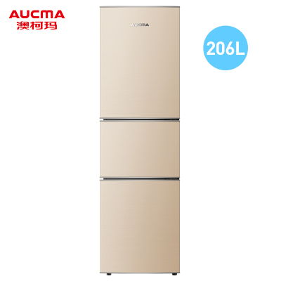 澳柯玛(Aucma)206升三门冰箱家用小型商用冷藏冷冻箱节能省电中门软冷冻炫金时尚外观BCD-206NE
