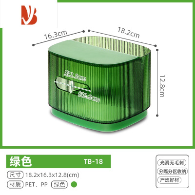 三维工匠多桌面收纳盒化妆品纸巾盒半透明小物收纳盒桌面整理盒 多功能桌面纸巾盒TB-18绿