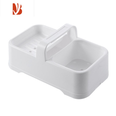 三维工匠优思居加厚塑料手提香皂盒卫生间双格沥水托盘放肥皂架家用肥皂盒 白色 [带提手]