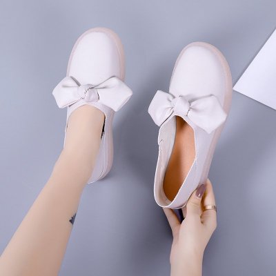 述雅2021新款软皮夏季平底镂空护士鞋女透气软底可爱白色单鞋
