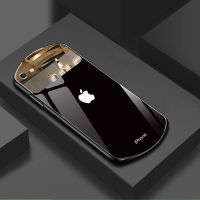 苹果7Plus手机壳12带logo玻璃壳iPhone Xs max椭圆苹果11简约XR潮 苹果标-黑色【单壳】 苹果6/