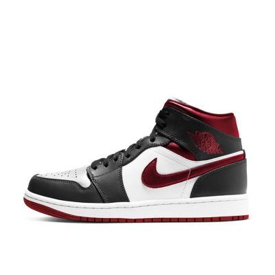 Air Jordan 1 Mid AJ1 酒红脚趾 白黑红中帮篮球鞋554724-122