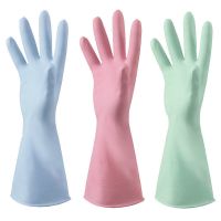 家务洗碗手套男女防水加厚耐用夏季厨房洗衣服橡胶薄款乳清洁手套 M码[中号] [1双]粉色