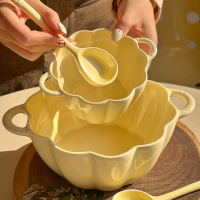 ins奶油色陶瓷碗大号汤碗双耳碗泡面碗螺蛳粉碗家用米饭碗沙拉碗