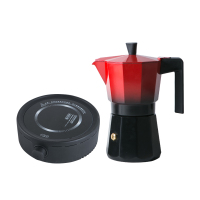 摩卡壶煮咖啡壶机煮咖啡的器具家用意大利小型意式手冲咖啡壶套装|黑红双阀摩卡壶+(2电陶炉)+滤纸