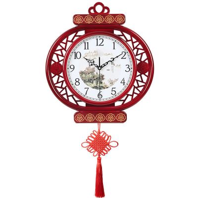 新中式挂钟装饰现代创意个性艺术时钟挂墙客厅中国风大气家用钟表 红木色[2796]