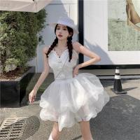 套装裙女2021夏季新款韩版设计感吊带背心+高腰花苞半身裙两件套 白色短裙 单件 S