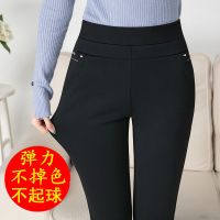 裤子女夏薄款2021新款高腰弹力女裤显瘦中年女裤小直筒妈妈休闲裤 黑色长裤[专柜品质] 涤纶面料 M 27码[80--9