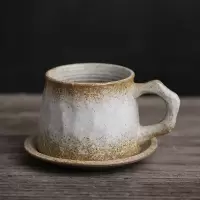 粗陶咖啡杯碟套装简约组合手工复古欧式家用小奢华创意陶瓷咖啡杯 白鹤
