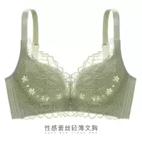 内衣女无钢圈收副乳聚拢调整型防下垂薄款大胸显小文胸罩胖MM大码 025 绿色(单件) 32/70A(上薄下厚)