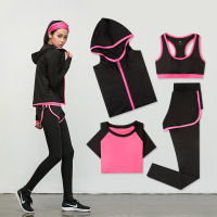 瑜伽服女套装2021春季速干上衣运动跑步健身服弧形修身五件套大码