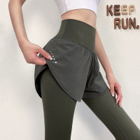 运动瑜伽裤女弹力紧身显瘦假两件跑步外穿训练长裤秋季高腰健身裤