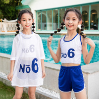 新款运动三件套罩衫休闲中小学生泳装游泳衣分体平角遮肚短袖2021