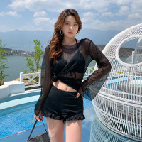 2021新款游泳衣女分体比基尼平角长袖韩版性感蕾丝温泉仙女范泳装