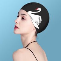泳帽女长发防水不勒头天鹅系列时尚护耳硅胶游泳帽泳镜套装