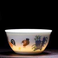 手绘边鸡缸盖碗茶杯 高白陶瓷茶具手工斗彩鸡缸三才碗杯敬茶碗 小号鸡缸杯