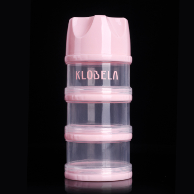 婴儿奶粉盒便携外出装奶粉便携盒迷你奶粉分装分隔盒三层大容量 粉色