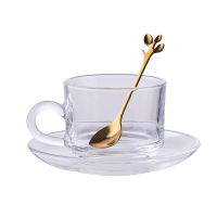 欧式金边玻璃咖啡杯套装带勺子碟子马克杯下午茶杯家用带把水杯 透明咖啡杯 单只杯
