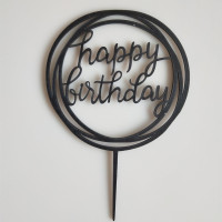 蛋糕装饰闪粉亚克力镜面反光happy birthday生日快乐插牌10个 圆形双边黑色(10个)