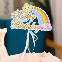 蛋糕装饰插旗生日快乐插牌烘焙甜品蛋糕插卡小插件50个装摆件 撒粉字母彩虹蓝色10个