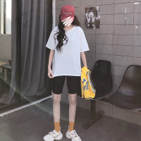 韩版学生宽松白色短袖t恤篮球服运动背心女夏bf风外穿潮两件套装 白色打底衫(单独卖) M