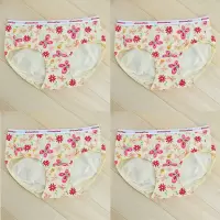清纯印花女士内裤中腰弹力棉面料平角包臀女平角裤 4条黄【2436】 M