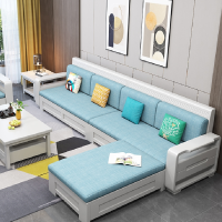 艺可恩实木沙发组合现代简约白色高箱储物冬夏两用小户型客厅布艺沙发